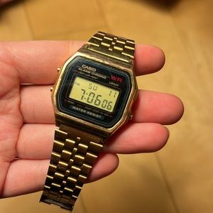 Gold Casio watch A159WGE water resistant made in Japan